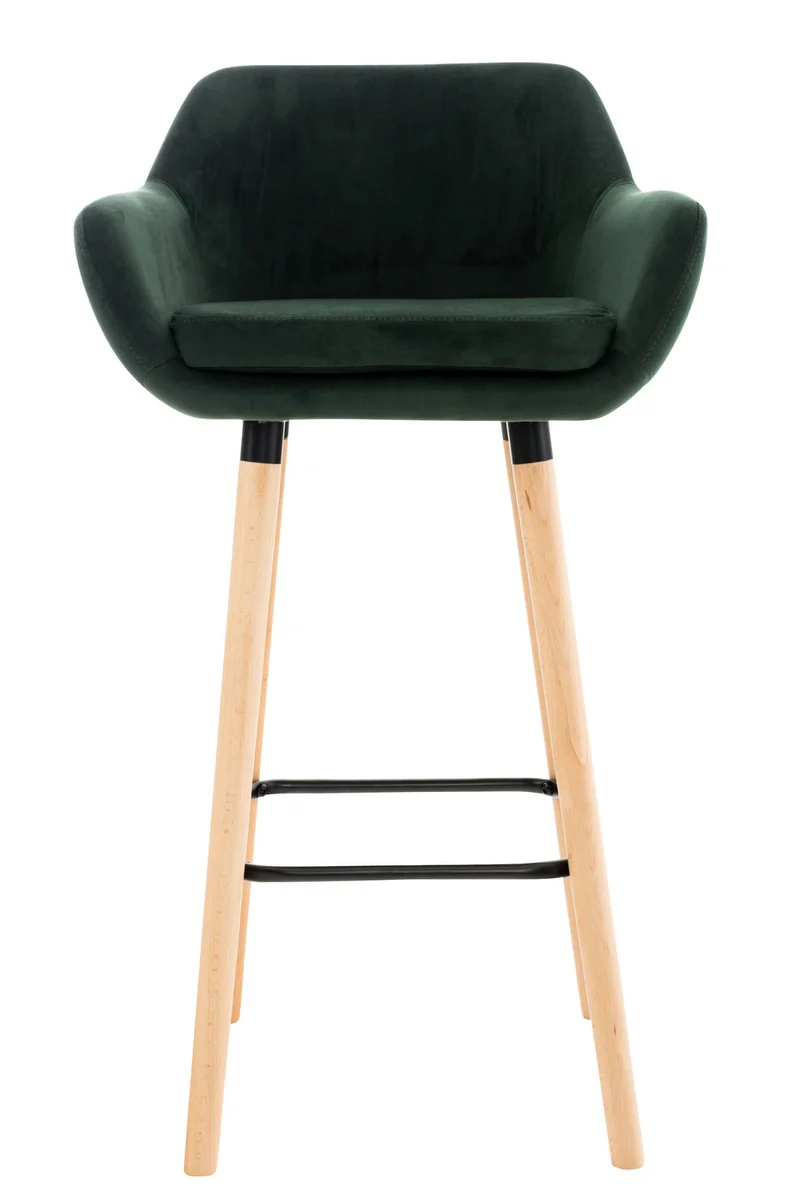 Tabouret de bar lounge x1 design scandinave assise en velours vert pieds en bois repose-pieds en métal 10_0004911