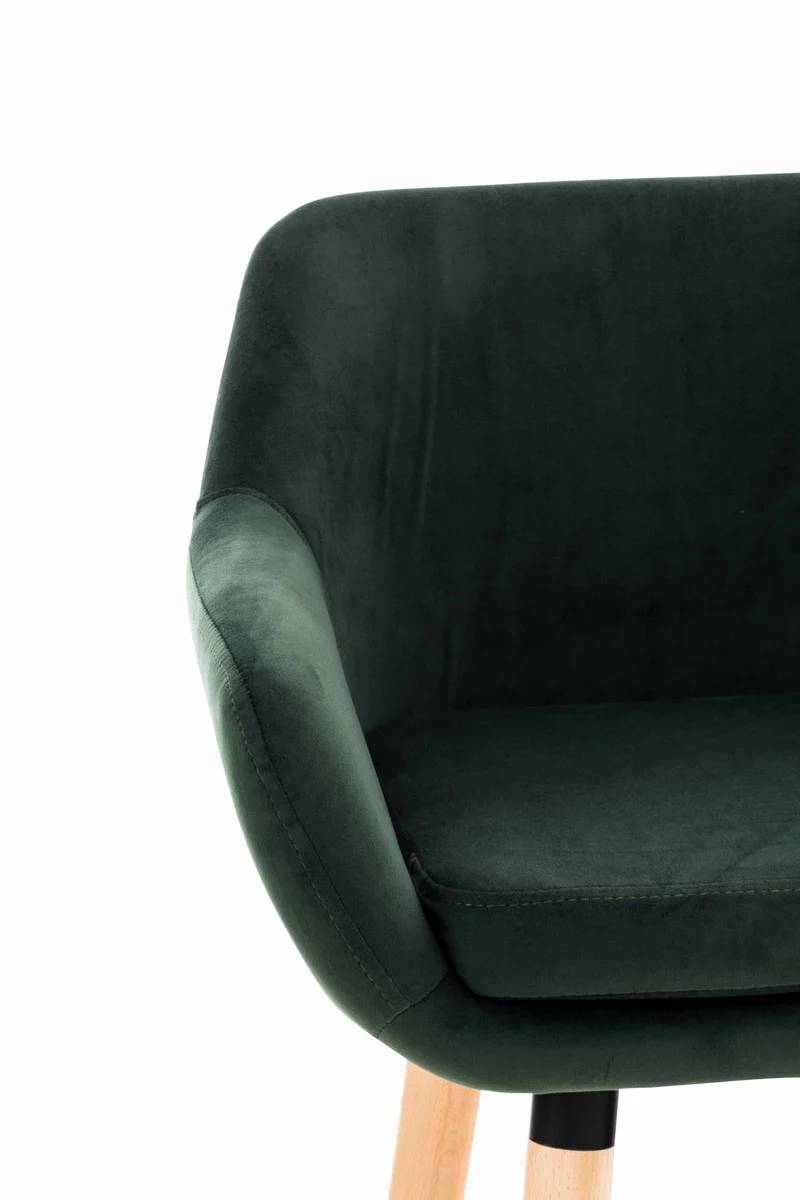 Tabouret de bar lounge x1 design scandinave assise en velours vert pieds en bois repose-pieds en métal 10_0004911