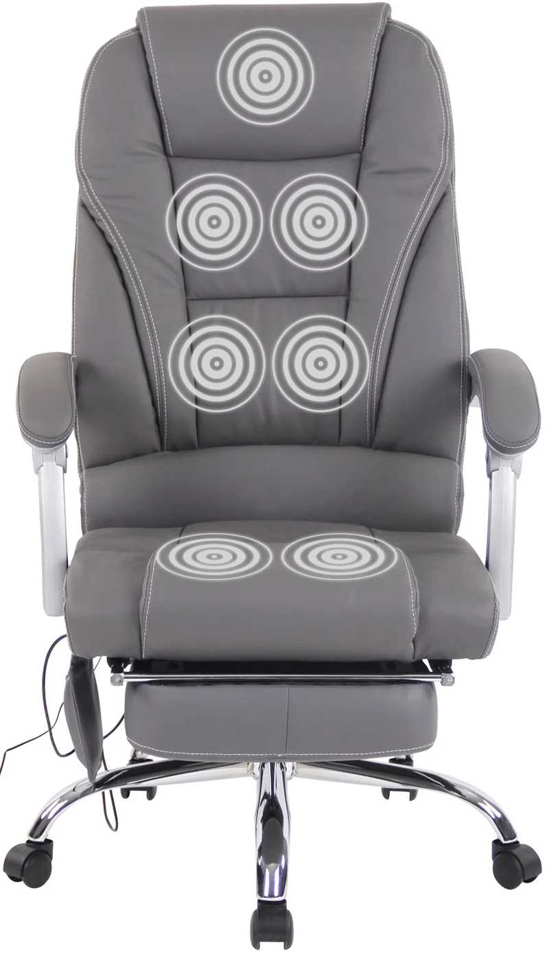 Fauteuil de bureau avec fonction massage et repose-pieds ajustables en véritable cuir gris 10_0002574