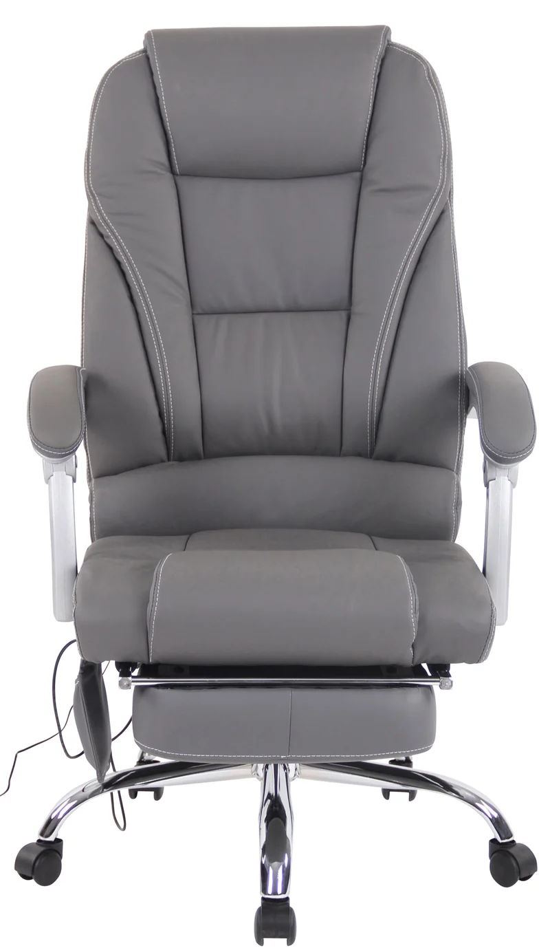 Fauteuil de bureau avec fonction massage et repose-pieds ajustables en véritable cuir gris 10_0002574