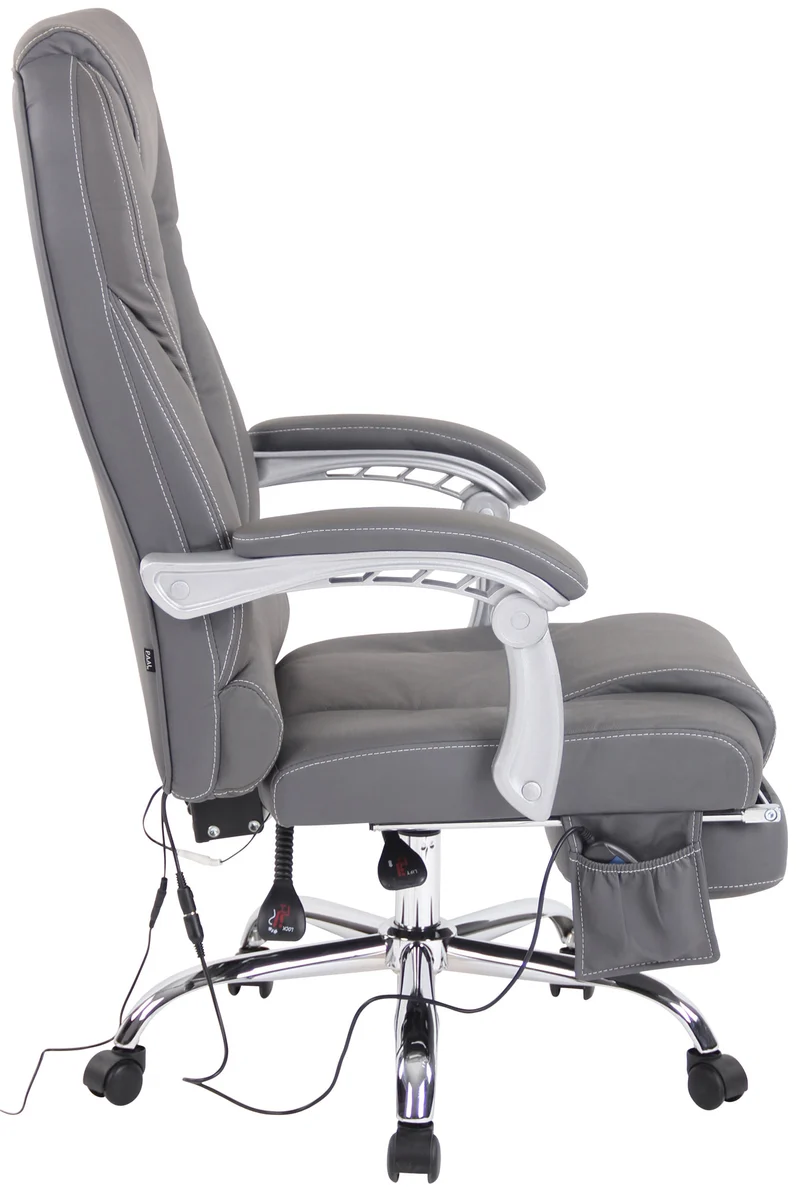 Fauteuil de bureau avec fonction massage et repose-pieds ajustables en véritable cuir gris 10_0002574