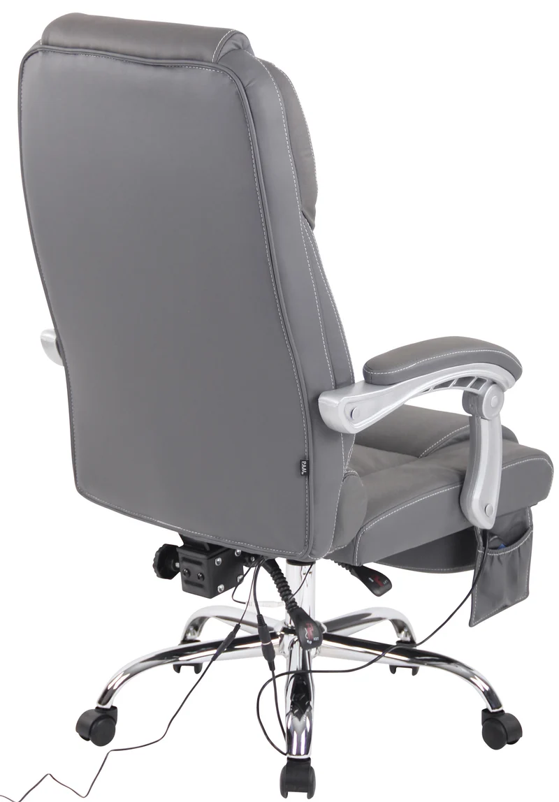 Fauteuil de bureau avec fonction massage et repose-pieds ajustables en véritable cuir gris 10_0002574