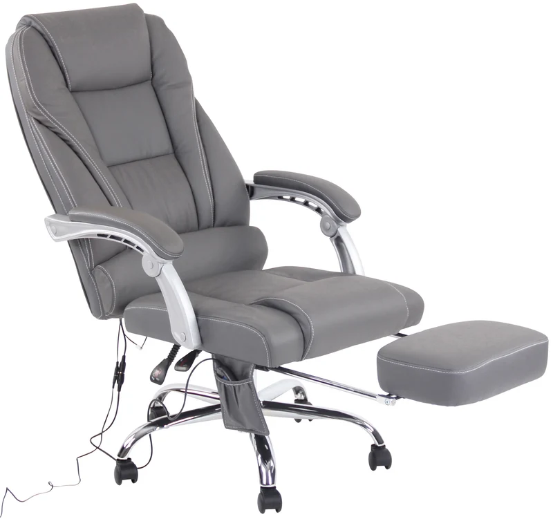 Fauteuil de bureau avec fonction massage et repose-pieds ajustables en véritable cuir gris 10_0002574