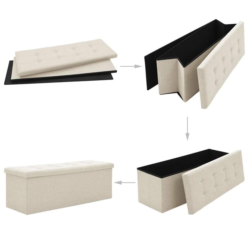 Banc banquette de rangement pliable 110 x 38 x 38 cm en tissu blanc crème DEC024786