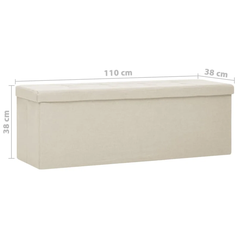 Banc banquette de rangement pliable 110 x 38 x 38 cm en tissu blanc crème DEC024786