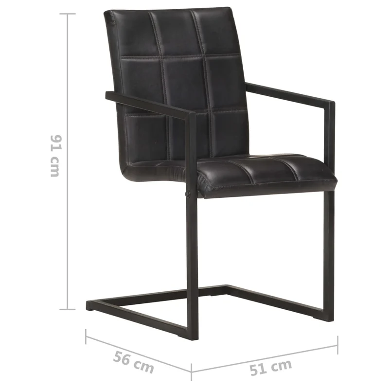 Lot de 4 chaises de salle à manger cuisine cantilever design rétro cuir véritable noir CDS021416