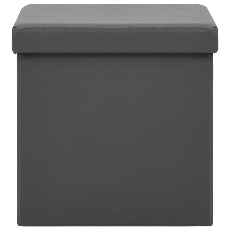 Tabouret assise pouf de rangement pliable en PVC gris DEC026348