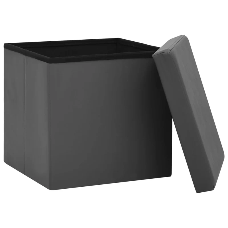 Tabouret assise pouf de rangement pliable en PVC gris DEC026348