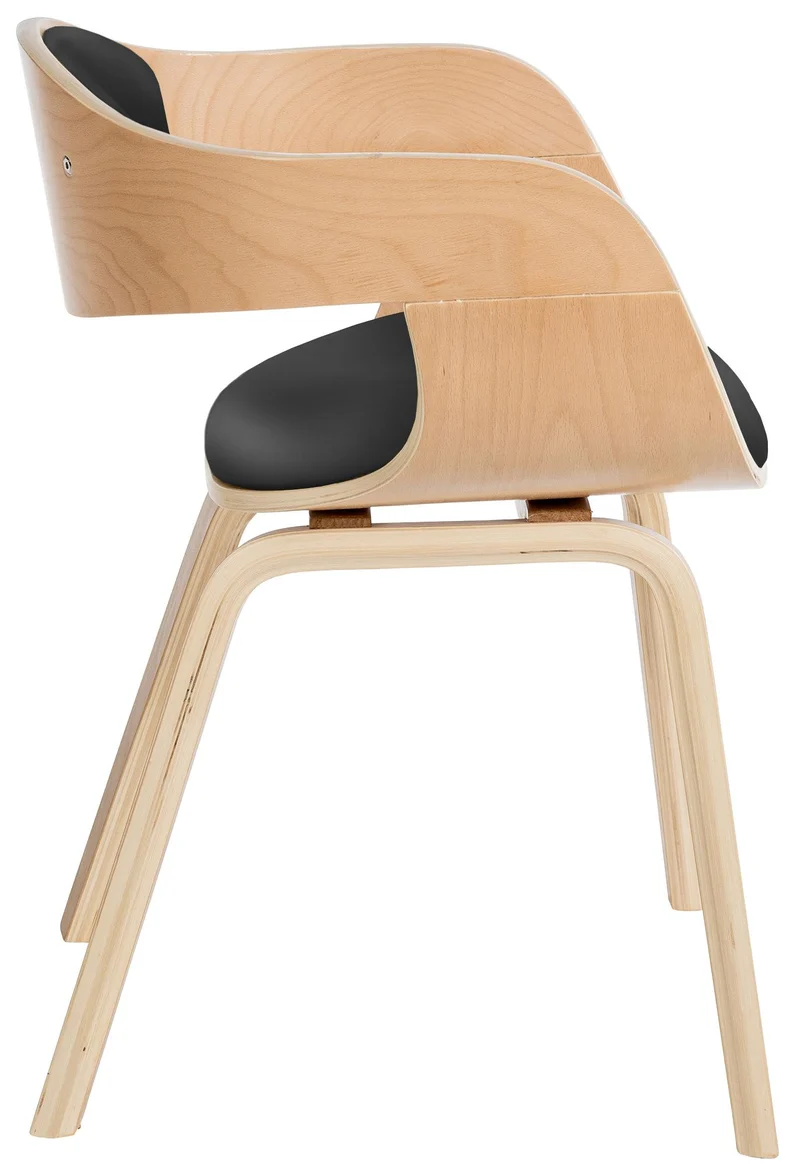 Lot de 2 chaises de salle à manger bureau design retro en PVC noir structure en bois clair 10_0001715
