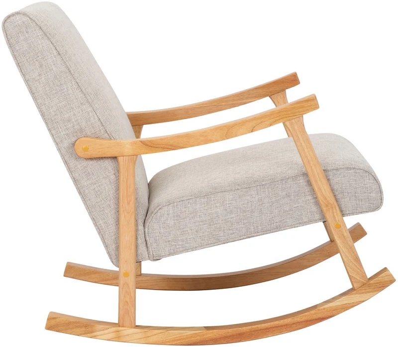 Fauteuil à bascule en tissu crème design scandinave moderne pieds en bois FAB10086