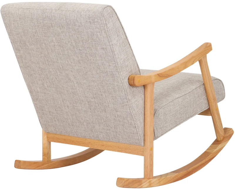 Fauteuil à bascule en tissu crème design scandinave moderne pieds en bois FAB10086