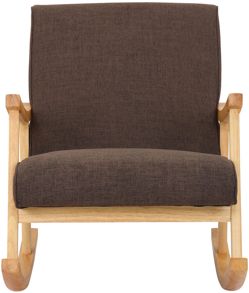 Fauteuil à bascule en tissu marron design scandinave moderne pieds en bois FAB10089