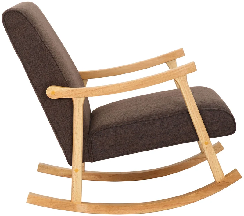 Fauteuil à bascule en tissu marron design scandinave moderne pieds en bois FAB10089