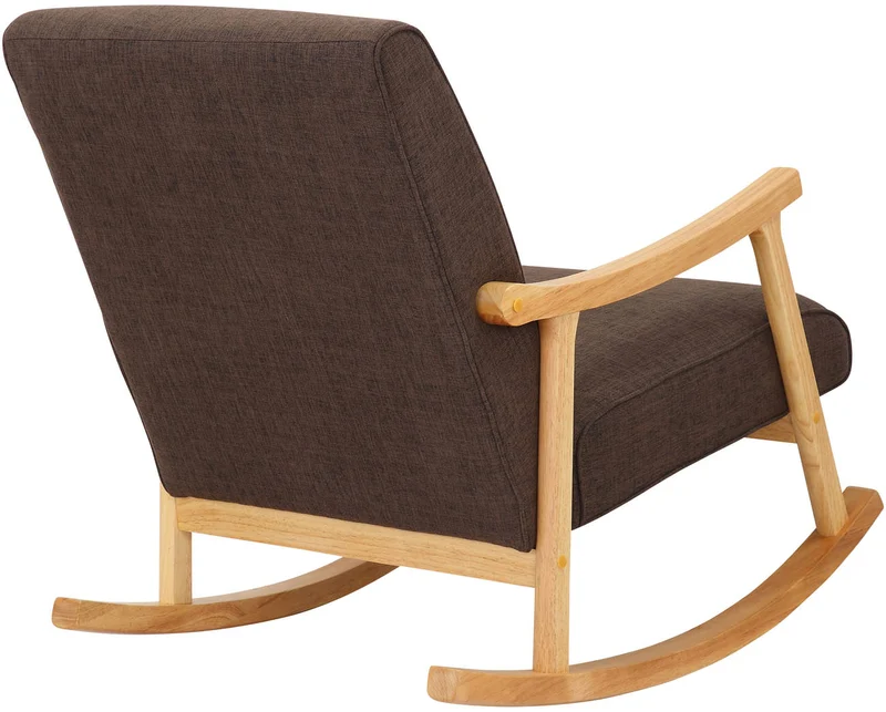 Fauteuil à bascule en tissu marron design scandinave moderne pieds en bois FAB10089