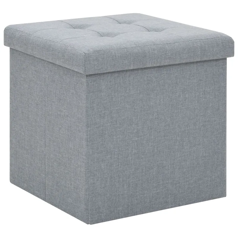 Set de 2 tabourets assises poufs de rangement pliables en tissu gris DEC026389