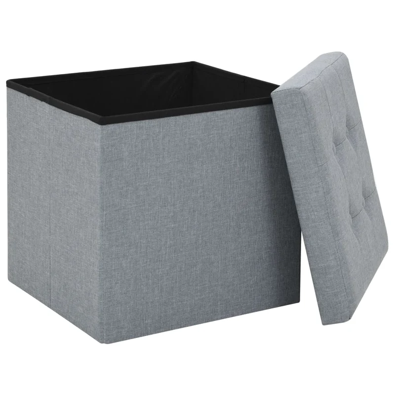 Set de 2 tabourets assises poufs de rangement pliables en tissu gris DEC026389