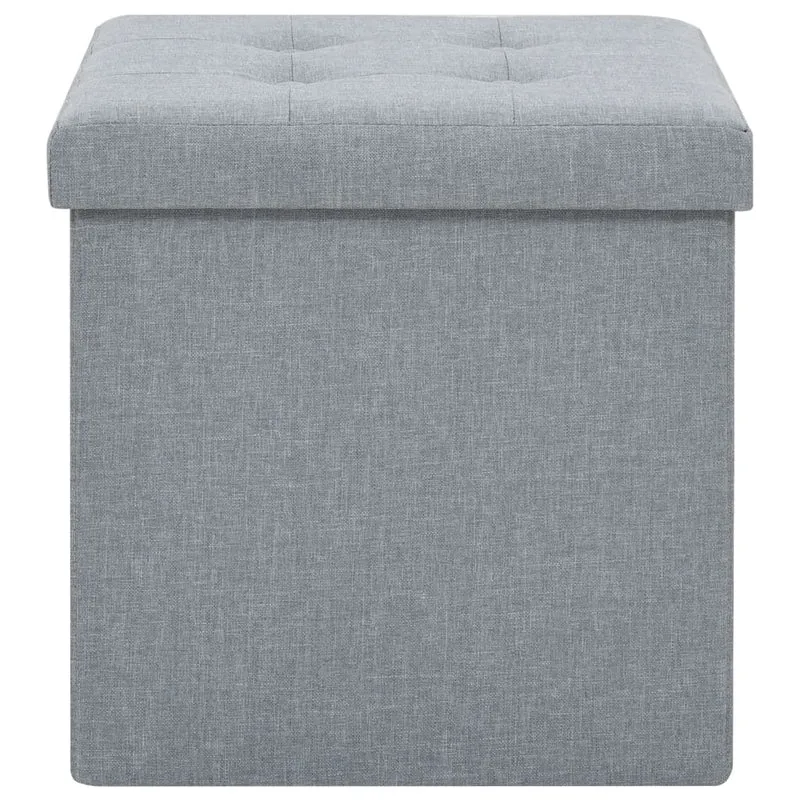 Set de 2 tabourets assises poufs de rangement pliables en tissu gris DEC026389