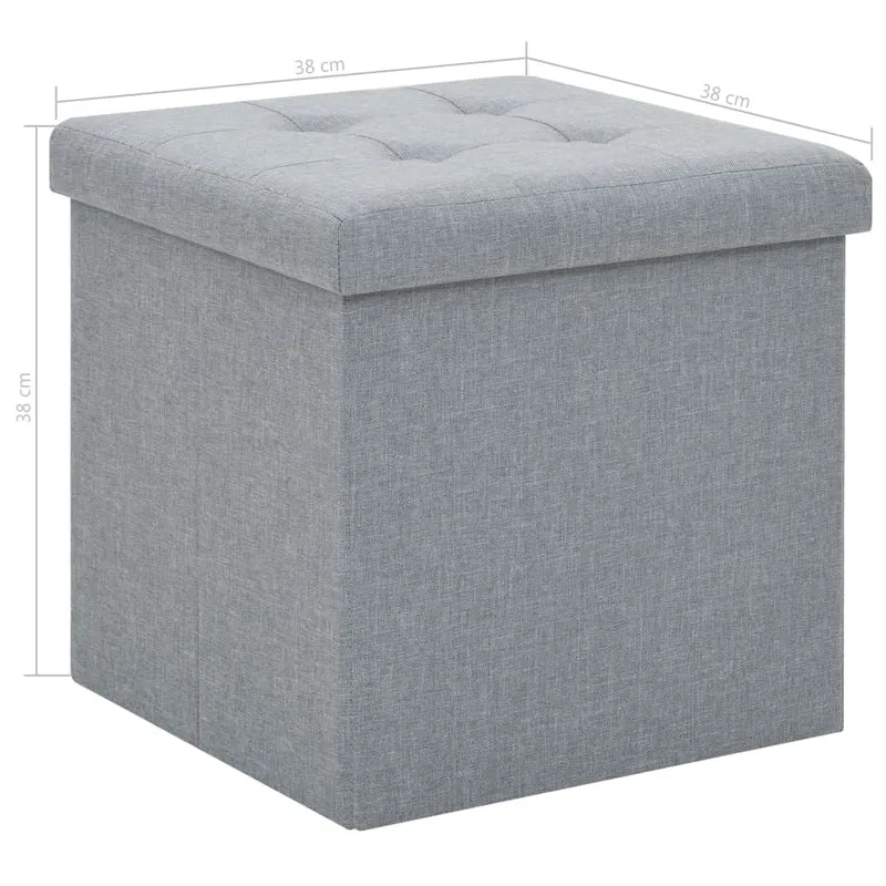 Set de 2 tabourets assises poufs de rangement pliables en tissu gris DEC026389