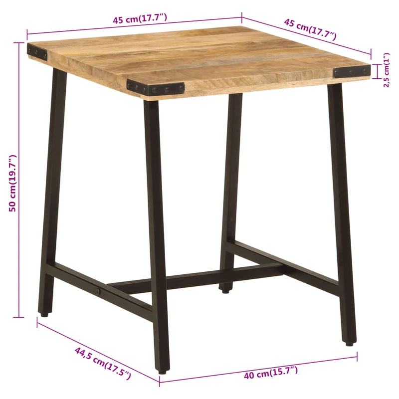 Table d’appoint 45 x 45 x 50 cm en bois massif de manguier et fer DEC032570