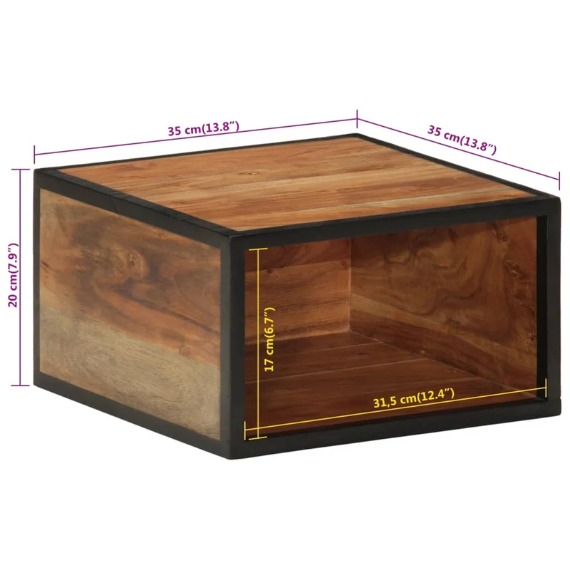 Table de chevet table d'appoint 35 x 35 x 20 cm bois massif d'acacia et fer DEC032562