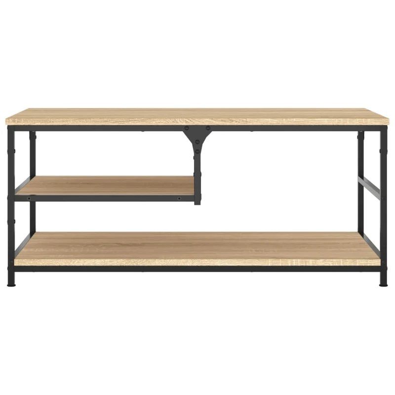 Table basse design industriel rustique 90 x 49 x 40 cm bois d'ingénierie marron et métal DEC039028
