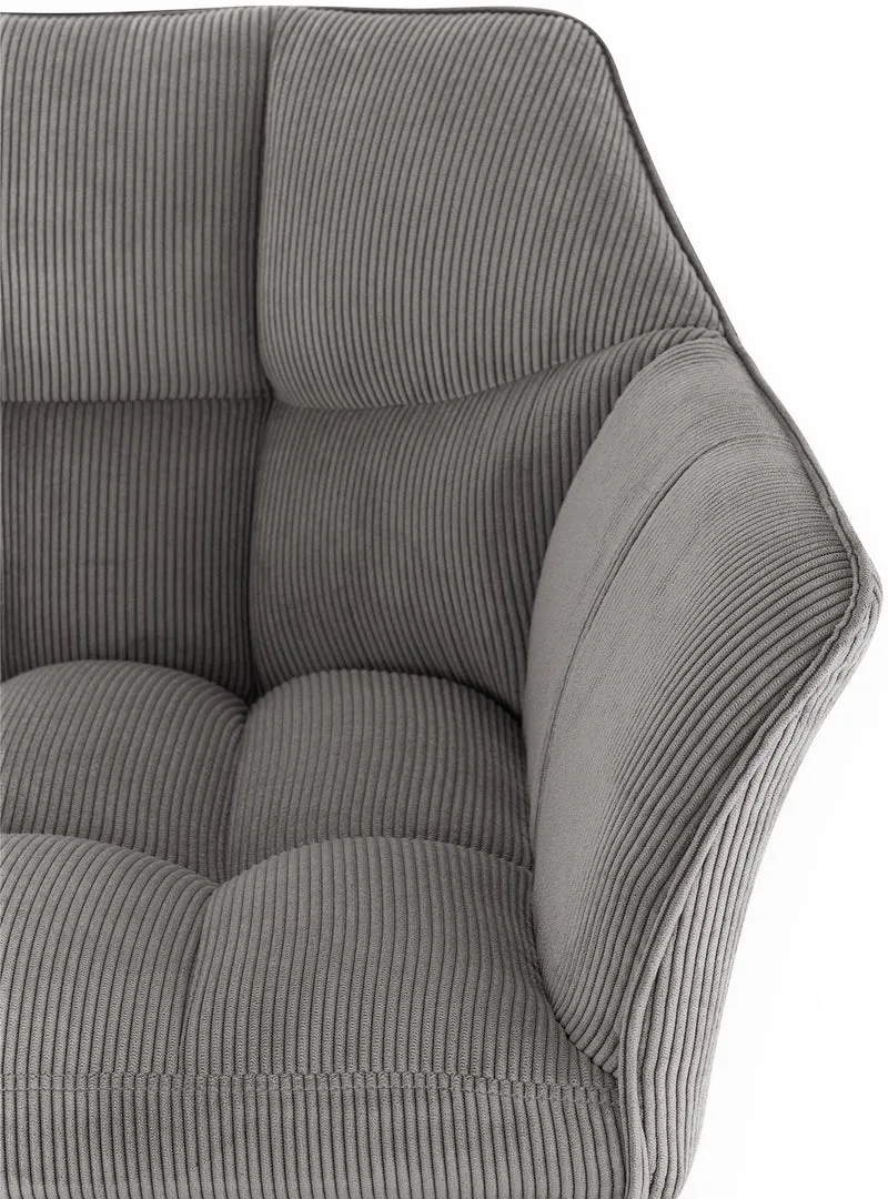 Tabouret de bar x1 réglable en velours côtelé taupe assise enveloppante capitonnée avec base carrée en métal blanc 10_0006304
