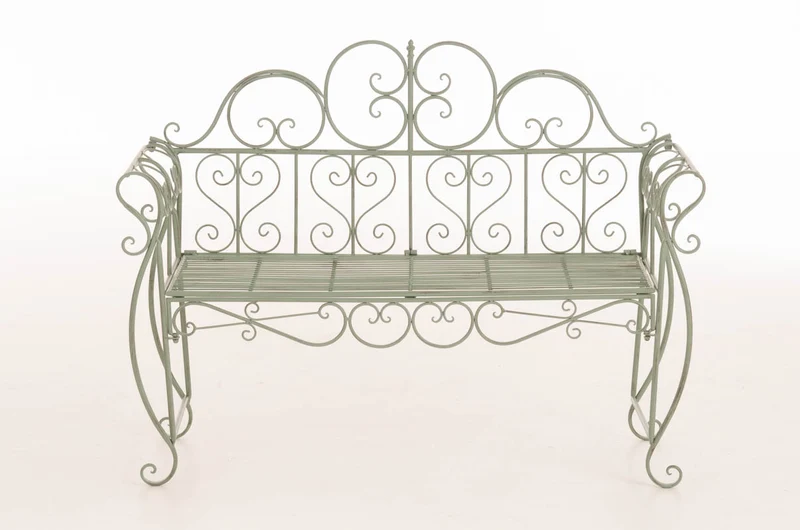 Banc de jardin design rustique largeur 128 cm en métal vert vieilli 10_0002940