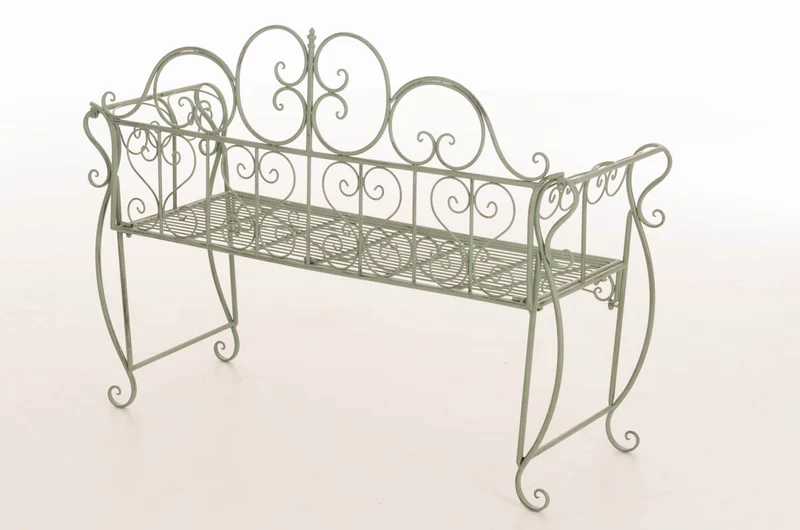 Banc de jardin design rustique largeur 128 cm en métal vert vieilli 10_0002940
