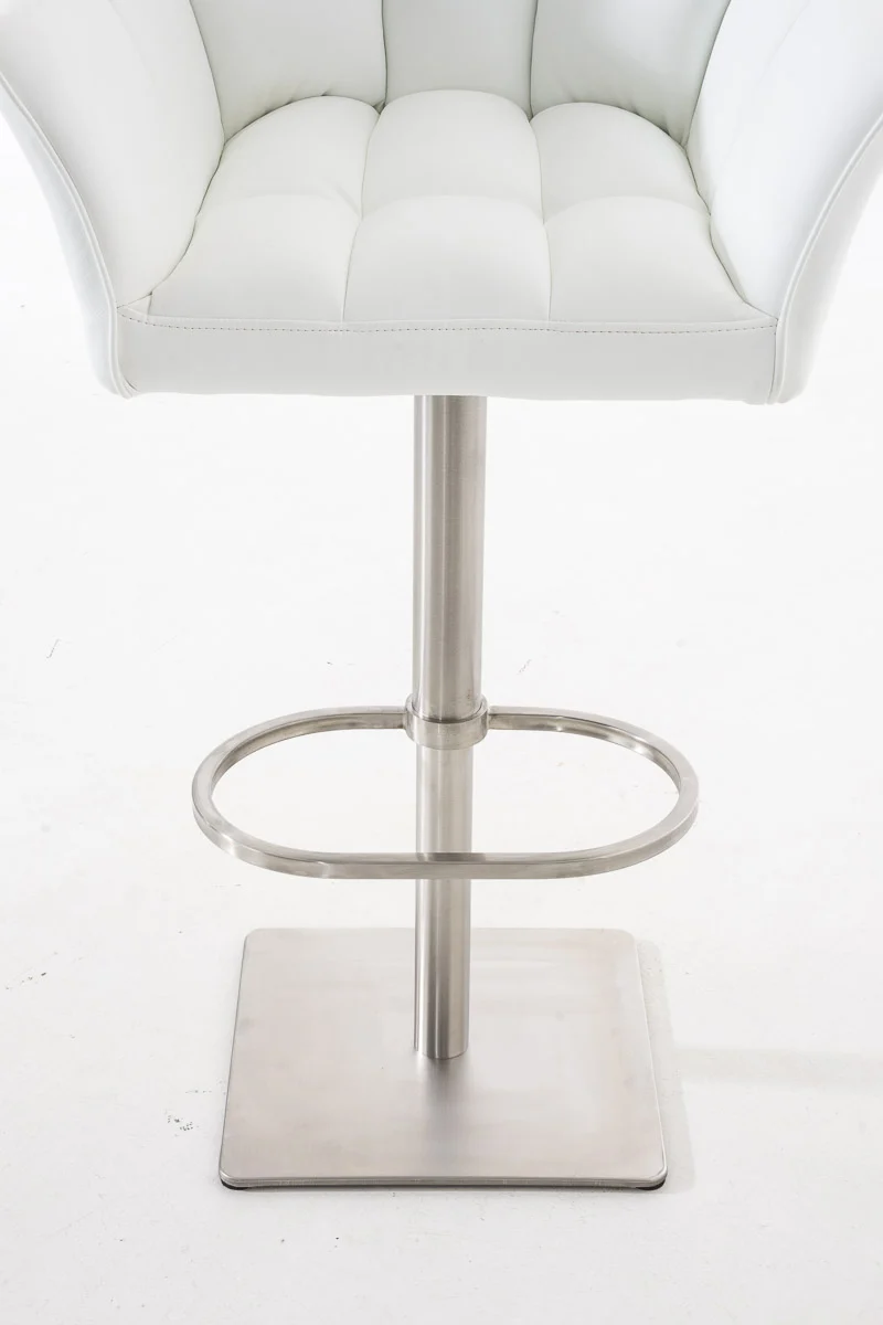 Lot de 2 tabourets de bar réglable en similicuir blanc assise enveloppante capitonnée avec base carrée en acier inoxydable 10_0006639