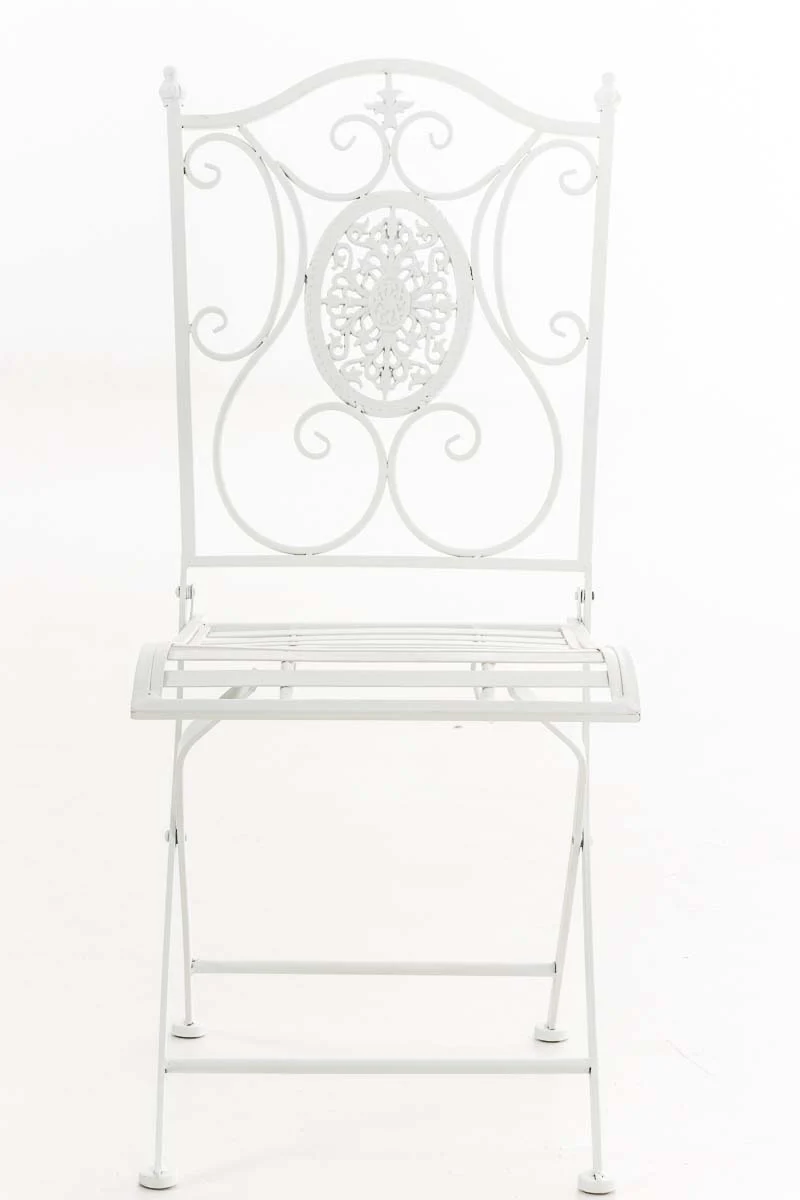 Chaise de jardin balcon terrasse design rustique pliable en métal blanc 10_0003036