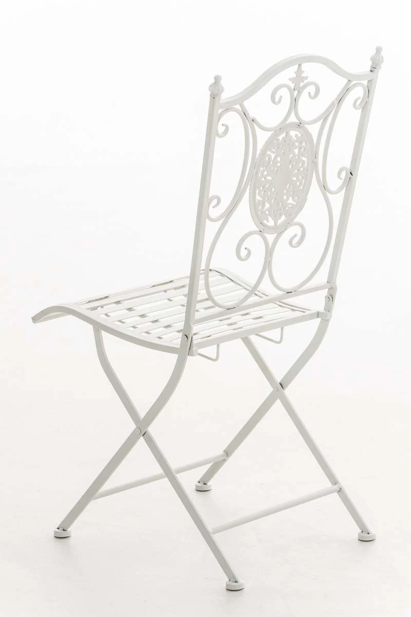 Chaise de jardin balcon terrasse design rustique pliable en métal blanc 10_0003036