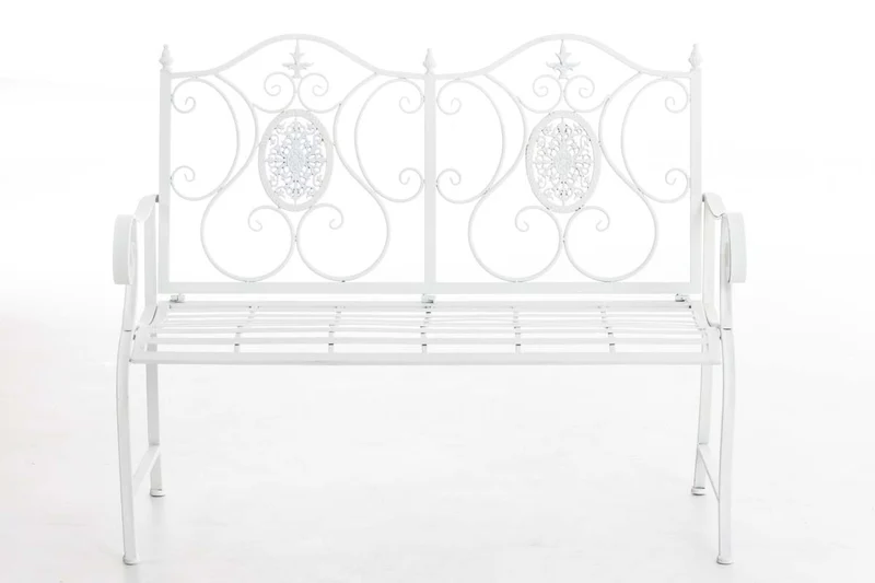 Banc de jardin balcon terrasse style rustique largeur 116 cm en métal blanc 10_0002928