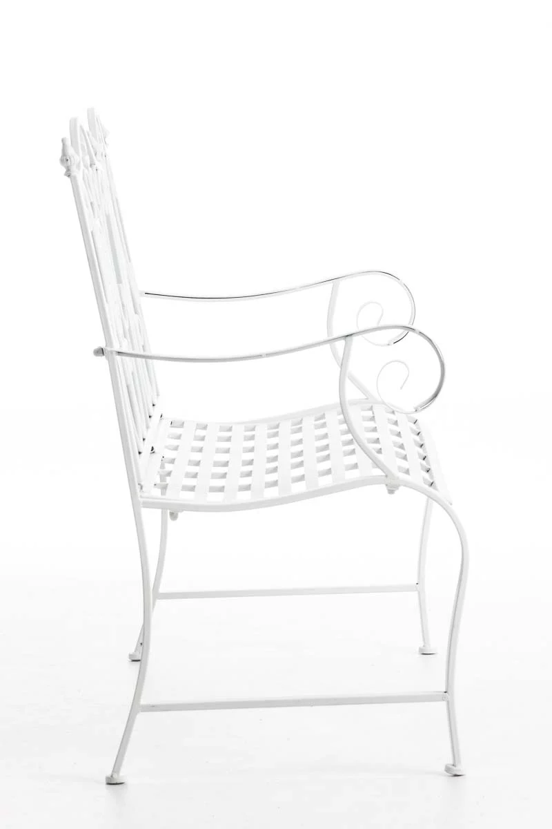 Banc de jardin balcon terrasse style rustique largeur 116 cm en métal blanc 10_0002928