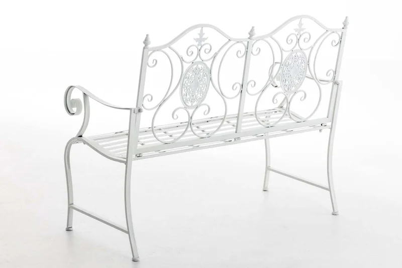 Banc de jardin balcon terrasse style rustique largeur 116 cm en métal blanc 10_0002928