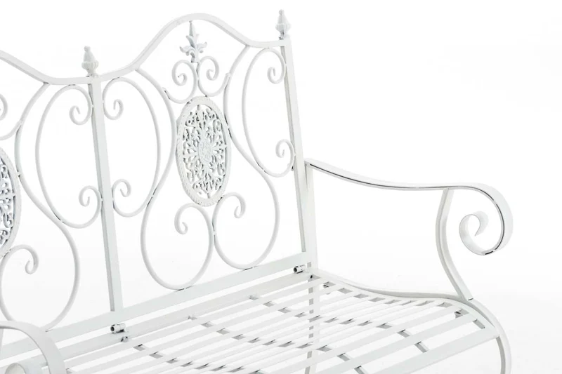 Banc de jardin balcon terrasse style rustique largeur 116 cm en métal blanc 10_0002928