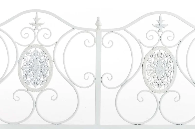 Banc de jardin balcon terrasse style rustique largeur 116 cm en métal blanc 10_0002928