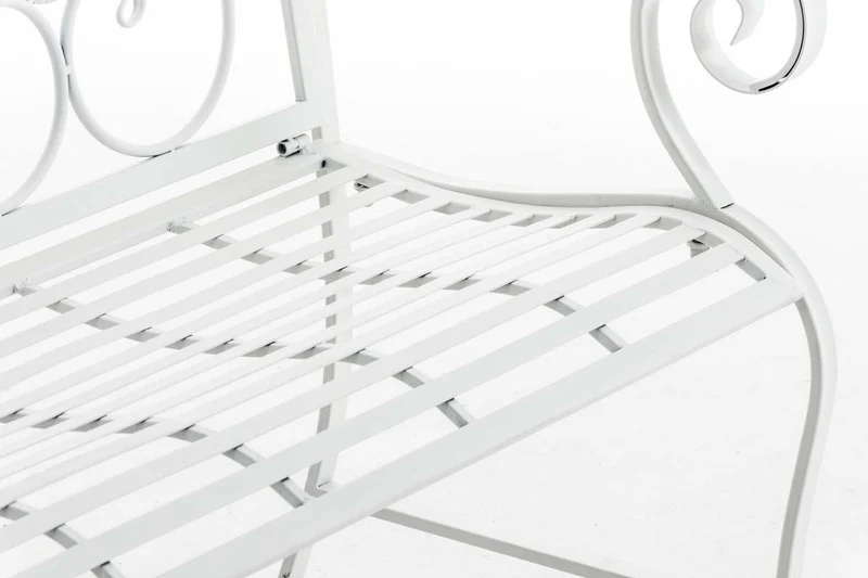 Banc de jardin balcon terrasse style rustique largeur 116 cm en métal blanc 10_0002928