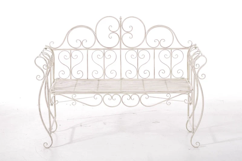 Banc de jardin design rustique largeur 128 cm en métal crème vieilli 10_0002941