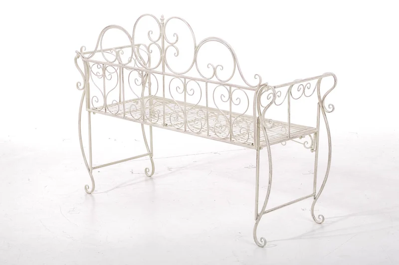 Banc de jardin design rustique largeur 128 cm en métal crème vieilli 10_0002941