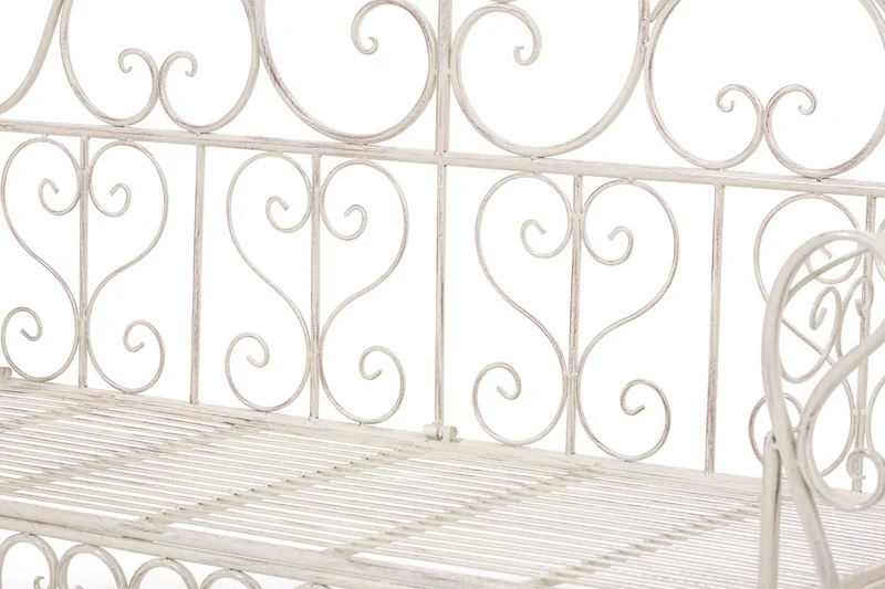 Banc de jardin design rustique largeur 128 cm en métal crème vieilli 10_0002941