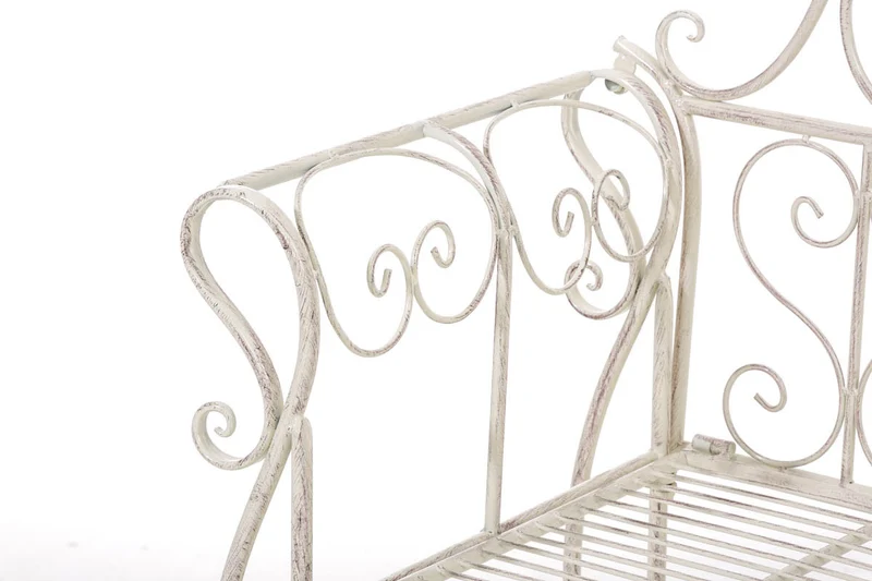Banc de jardin design rustique largeur 128 cm en métal crème vieilli 10_0002941