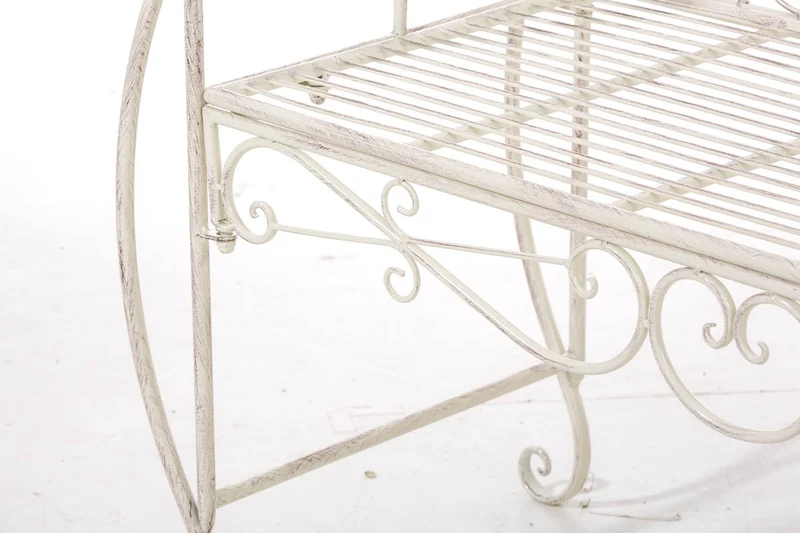 Banc de jardin design rustique largeur 128 cm en métal crème vieilli 10_0002941