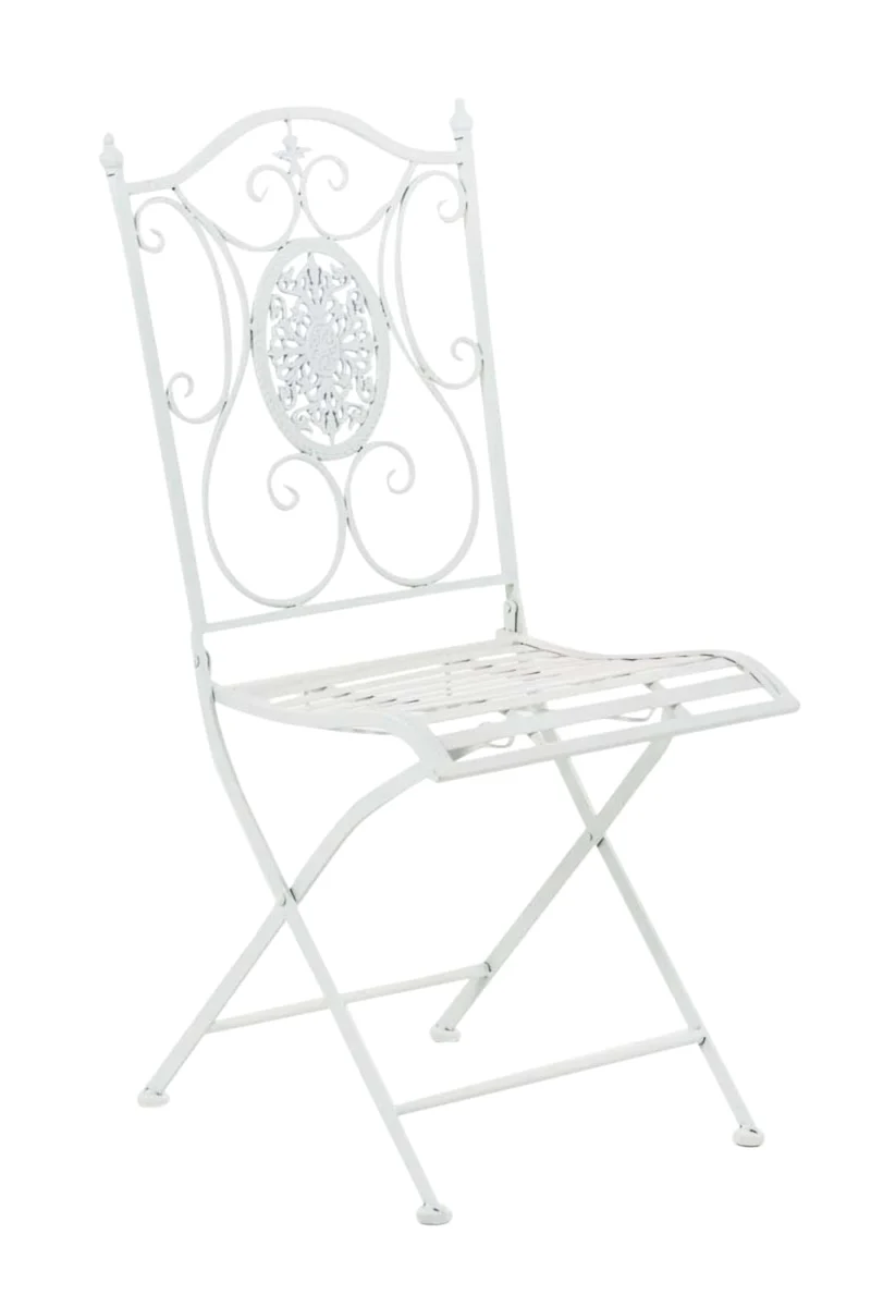 Lot de 2 chaises de jardin balcon terrasse design rustique pliable en métal blanc 10_0002876