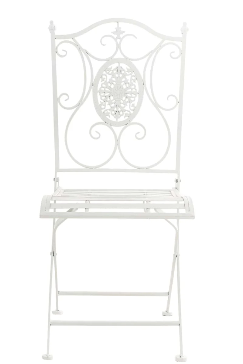 Lot de 2 chaises de jardin balcon terrasse design rustique pliable en métal blanc 10_0002876