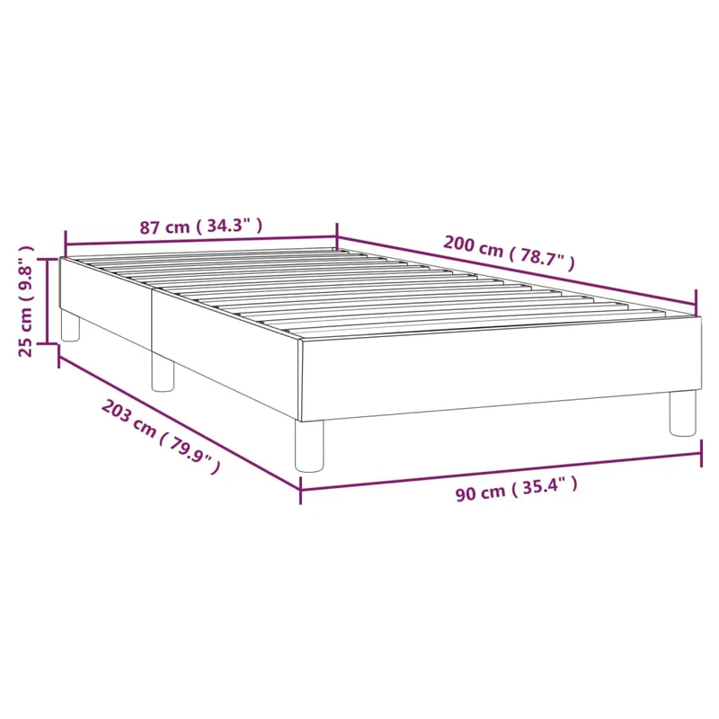 Sommier à lattes sur pieds cadre de lit 90x200 cm tissu gris clair TDL0207156