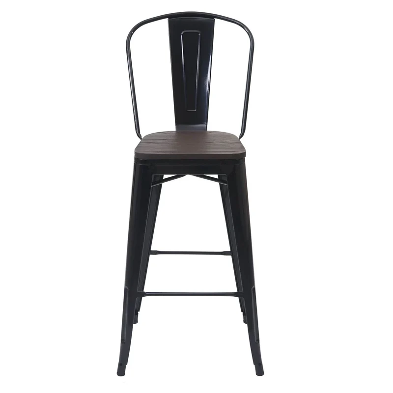 Lot de 2 tabourets de bar chaises de comptoir avec dossier siège en bois design industriel métal noir 04_0005196