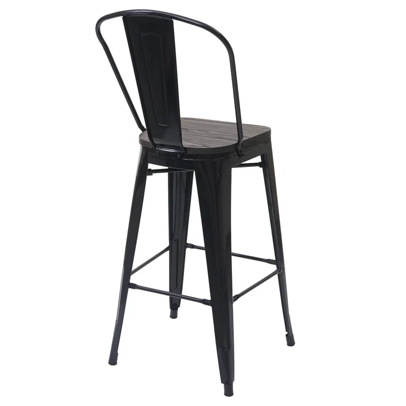 Lot de 2 tabourets de bar chaises de comptoir avec dossier siège en bois design industriel métal noir 04_0005196