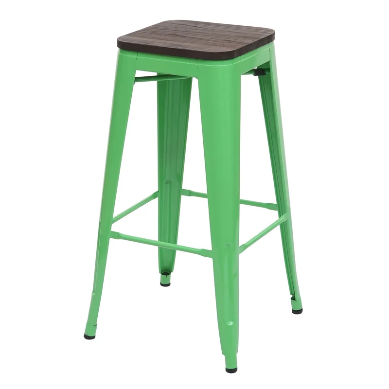 Lot de 2 tabourets de bar chaises de comptoir siège en bois avec repose-pieds design industriel empilable en métal vert 04_0000487