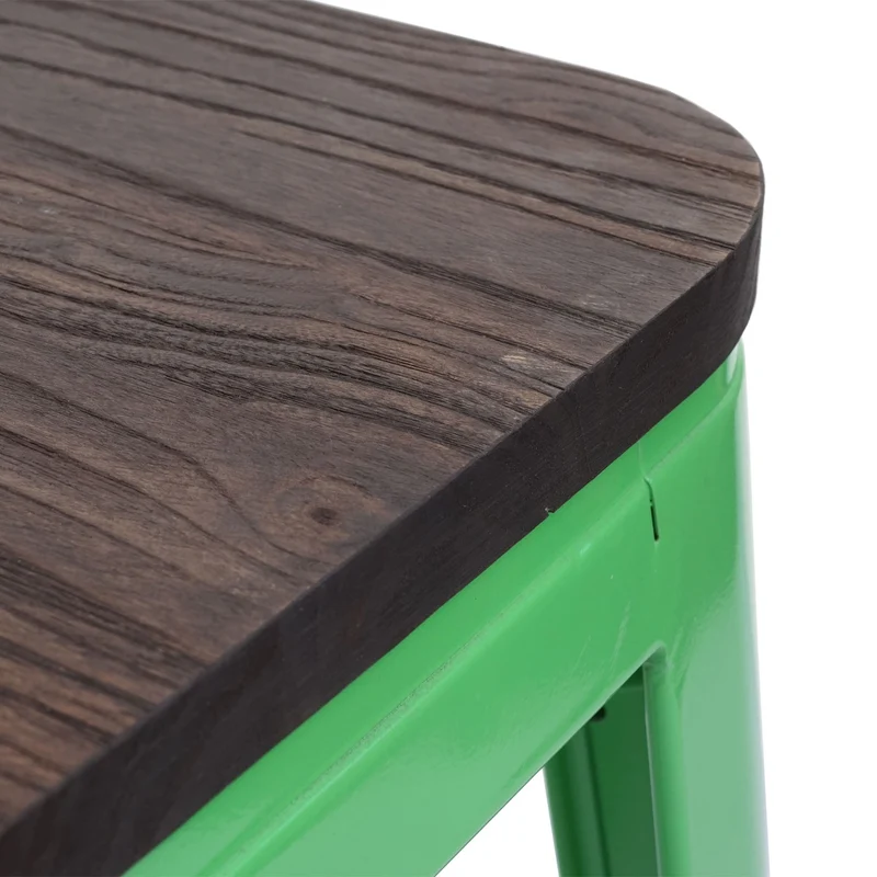 Lot de 2 tabourets de bar chaises de comptoir siège en bois avec repose-pieds design industriel empilable en métal vert 04_0000487