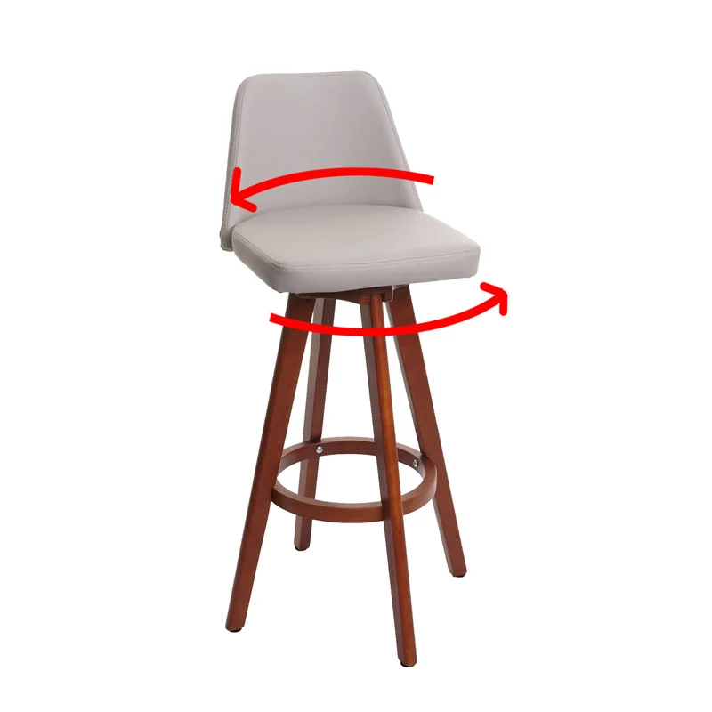 Tabouret de bar chaise de comptoir en synthétique taupe pivotant pieds en bois foncé 04_0005279